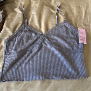 5/$25 Wild Fable Gray Lace Trim Ribbed Top